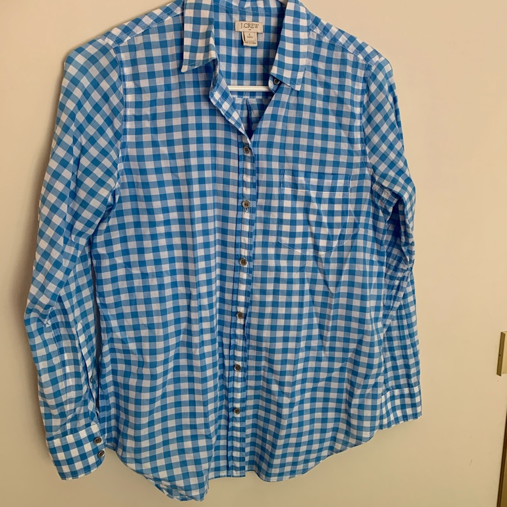 JCrew Sky Blue Gingham Button Down Shirt Size SP